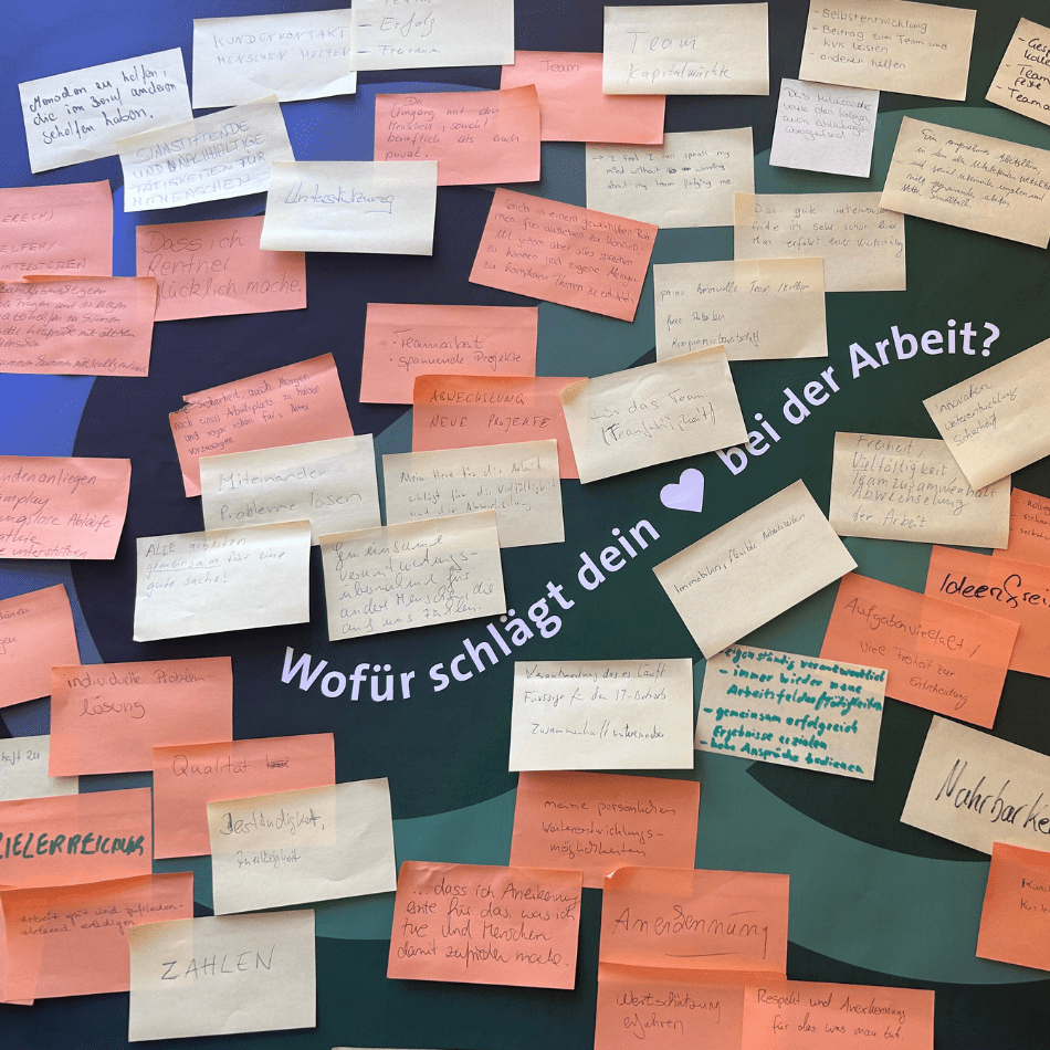 „Antworten der Mitarbeitenden aus den Workshops zur Frage „Wer sind wir in einem Wort?“